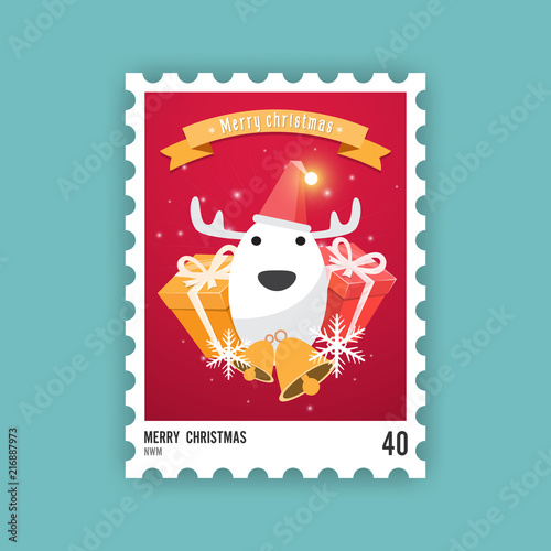 Merry Christmas stamp design. Vector Illustration