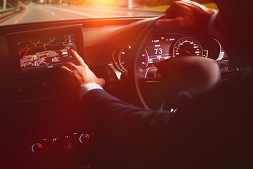 Poster - close-up of man using navigation system