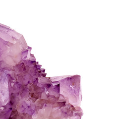 Wall Mural - Amethyst crystals closeup isolated on white background