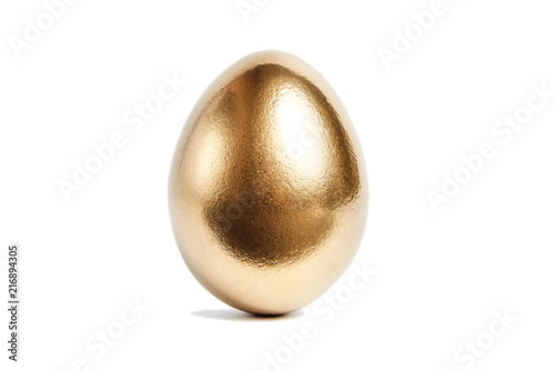 Fotografía One golden egg isolated on white background. Conceptual image