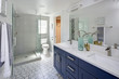 canvas print picture - Modern bathroom interior with blue double vanity