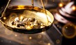 Leinwandbild Motiv Small gold nuggets in an antique measuring