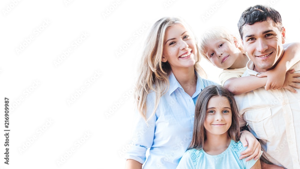 Beautiful smiling Lovely family on background - obrazy, fototapety, plakaty 