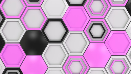 Sticker - Abstract 3d background made of black, white and purple hexagons on white background