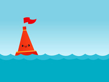 Vector Illustration Of A Cute Smiling Buoy In The Water