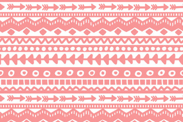 Wall Mural - Pink and white geometric background. Ethnic hand drawn pattern