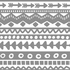 Wall Mural - Seamless gray and white geometric background. Ethnic hand drawn pattern for wallpaper, cloth, cover, textile