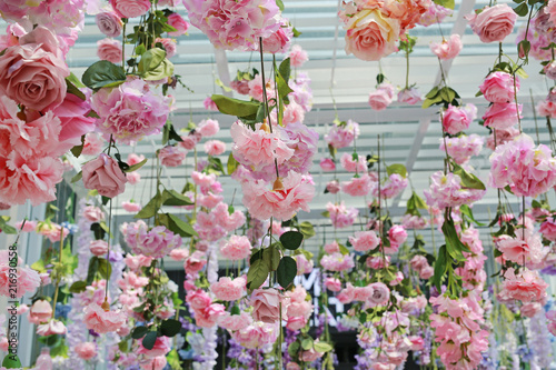 roses hanging from ceiling