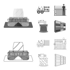 Wall Mural - Equipment, machine, forklift and other web icon in outline,monochrome style.Textiles, industry, tissue, icons in set collection.