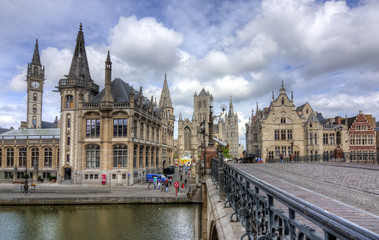 Towers and architecture of medieval Gent, Belgium