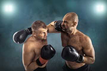 Wall Mural - Two professional boxers, athletes in dynamic boxing action