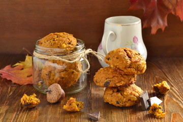 Wall Mural - Pumpkin cookies with chocolate chips