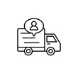 delivery truck with people icon. shipment driver or courier information illustration. simple outline vector symbol design.