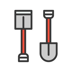 hoe and shovel, Filled outline icon, handyman tool and equipment set