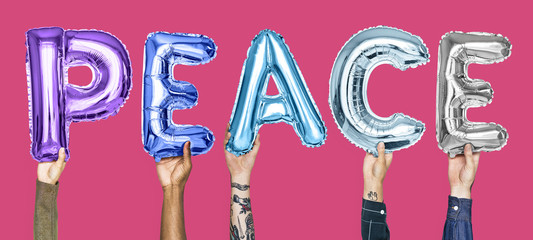 Sticker - Colorful alphabet balloons forming the word peace