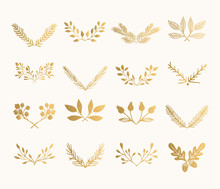 Collection Of Golden Flourish Dividers. Hand Drawn Isolated Borders. Foil Textured Design Elements.