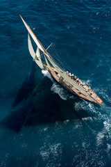 Wall Mural - French Riviera - old sail in race aerial view