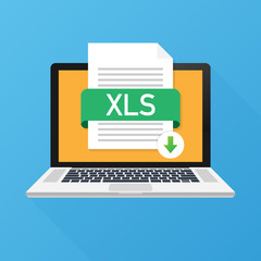Leinwandbilder - Download XLS button on laptop screen. Downloading document concept. File with XLS label and down arrow sign. Vector illustration.
