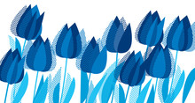 Graphic Tulip Flowers In Monochrome Blue Color