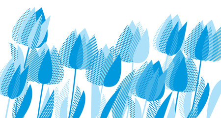 Wall Mural - Graphic tulip flowers in monochrome blue color