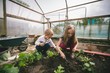 © Wavebreak Media - Kids spade digging in greenhouse