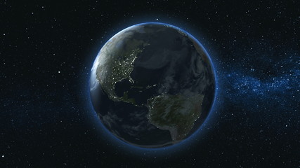 Wall Mural - realistic earth planet, rotating on its axis in space against the background of the milky way star s