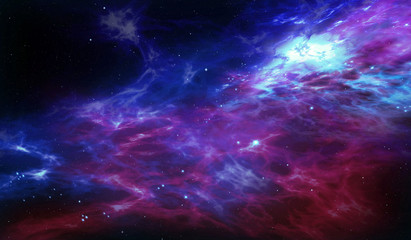 Wall Mural - The cosmos with stars birth in nebula clouds. Galaxy abstract 3D illustration. Concept of space journey and exploration.