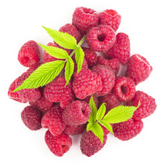 Canvas Print - Raspberry with leaves isolated on white background