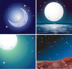 Wall Mural - set of night moon scenes