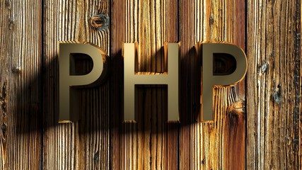 Poster - PHP brass write on wooden background - 3D rendering