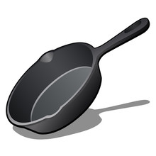 Cartoon Cast Iron Skillet With Non-stick Coating Isolated On White Background. Vector Illustration.