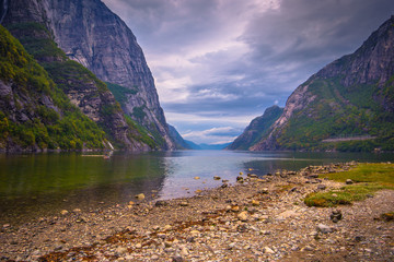 Wall Mural - Lysefjord - July 31, 2018: Landscape of the Lysefjord fjord, Norway