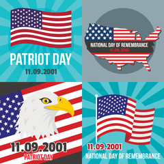 Poster - Patriot day september memorial banner concept set. Flat illustration of 4 patriot day september memorial vector banner concepts for web