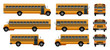 School bus back kids icons set. Realistic illustration of 9 school bus back kids vector icons for web
