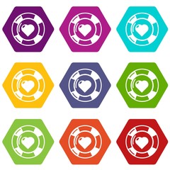 Poster - Casino chips icons 9 set coloful isolated on white for web