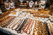 Amber Beads. Jewellery Made Of Amber. Traditional Souvenirs At European Market.