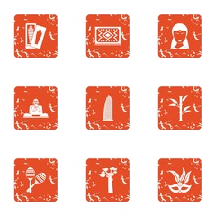 Poster - Buddha style icons set. Grunge set of 9 buddha style vector icons for web isolated on white background