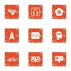 Poster - Asian training icons set. Grunge set of 9 asian training vector icons for web isolated on white background