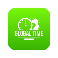 Poster - Global time icon green vector isolated on white background
