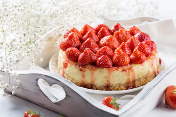 Wall Mural - Strawberry Cheesecake Decorated with Fresh Berries