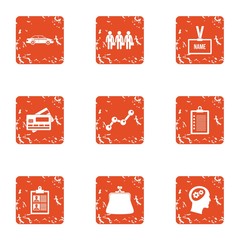 Poster - Business id icons set. Grunge set of 9 business id vector icons for web isolated on white background
