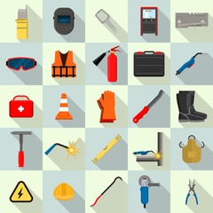 Poster - Welder equipment tools icons set. Flat illustration of 25 welder equipment tools vector icons for web