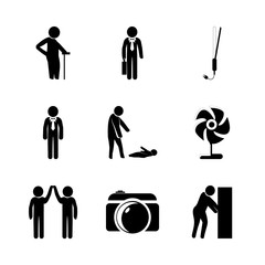 Wall Mural - man vector icons set. business man, push, old man and camera in this set