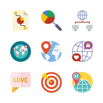 marketing icons set. network, connected, international and social graphic works
