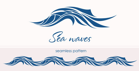  Marine seamless pattern with stylized waves on a light backgroun