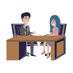 Canvas Print - cartoon businessman at the office with a woman talking over white background, vector illustration