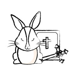 Wall Mural - bible with religious cross and cute bunny over white background, vector illustration