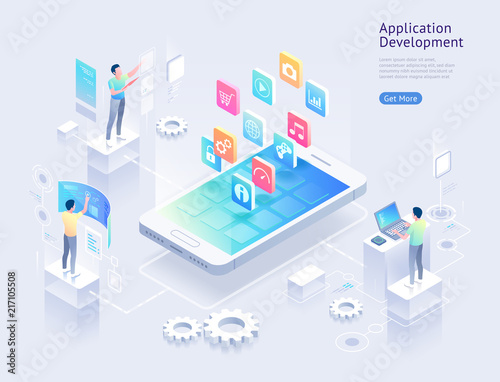 Fotomural Application development vector isometric illustrations.