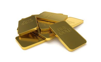 3D render of gold bar isolated on white background.