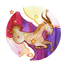 Wall Mural - Astrological sign of the zodiac Capricorn, on a round  pattern backgroun